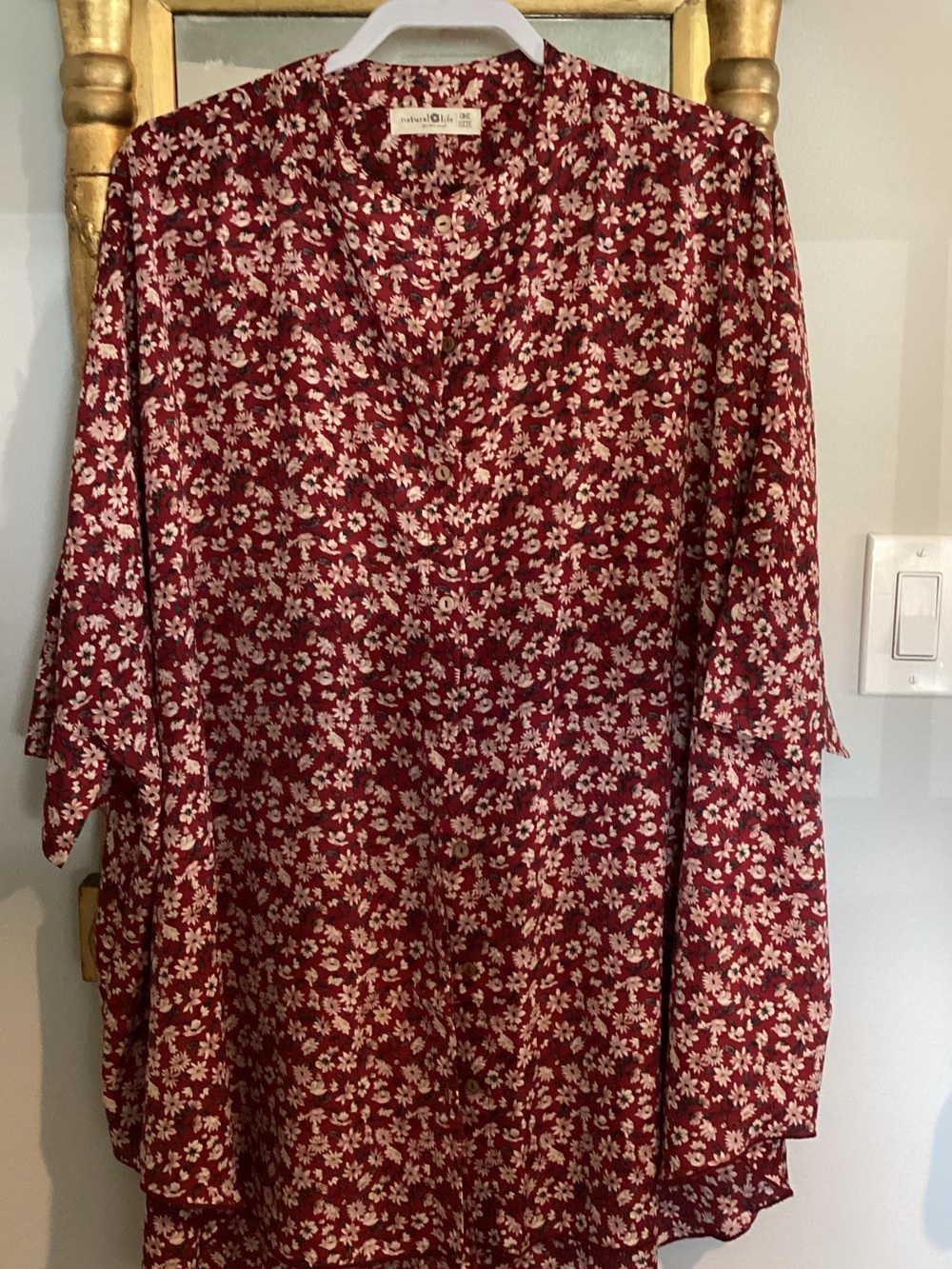 NATURAL LIFE Burgundy and Cream Floral V-Neck Tunic